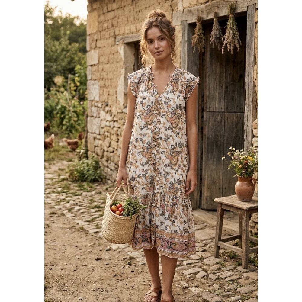 Lola Australia Midi Dress Floral Cotton Sleeveless Boho Hippie Approx M/L